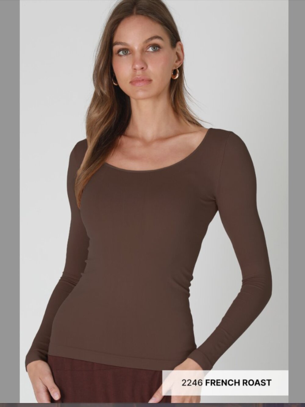 NEW French Roast Brown Long Sleeve Scoop Neck Top